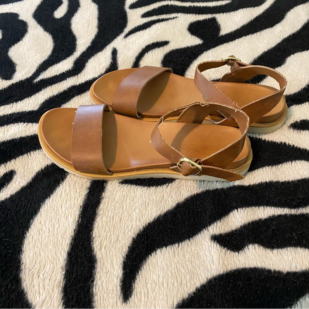 me too Brown Leather-Style Ankle Strap Sandals - Picture 3 of 6